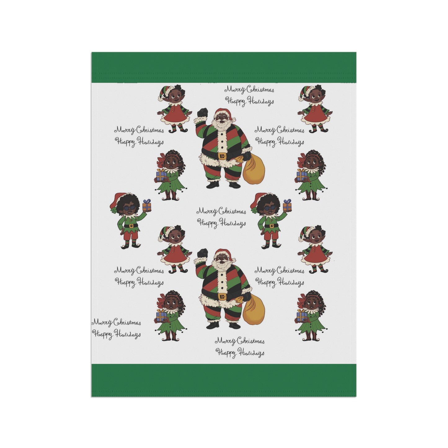 Black Santa & Elves Christmas Banner - Green border