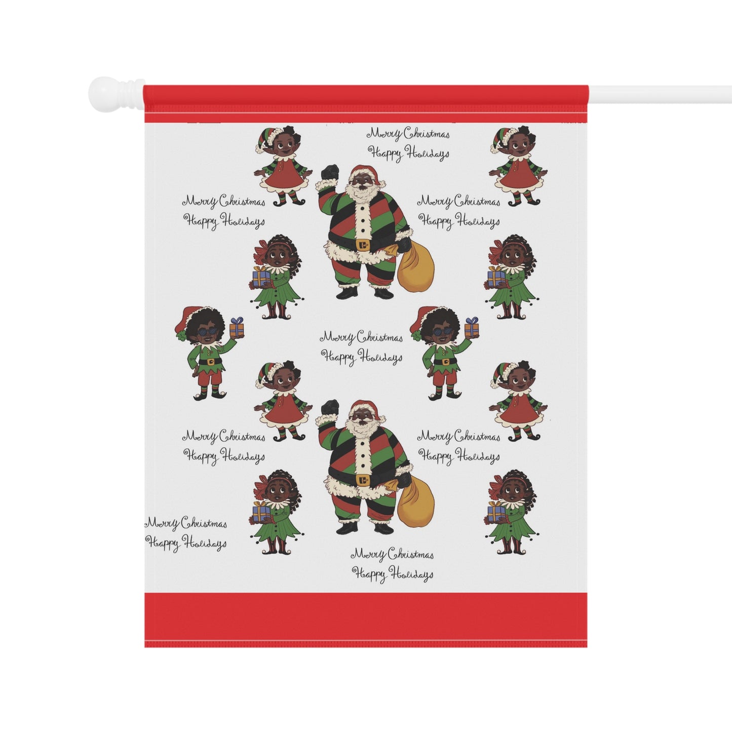 Black Santa & Elves Christmas Banner - Red border