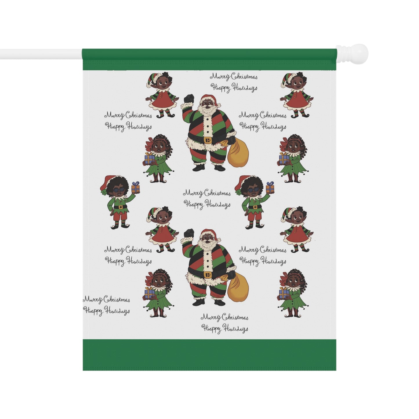 Black Santa & Elves Christmas Banner - Green border