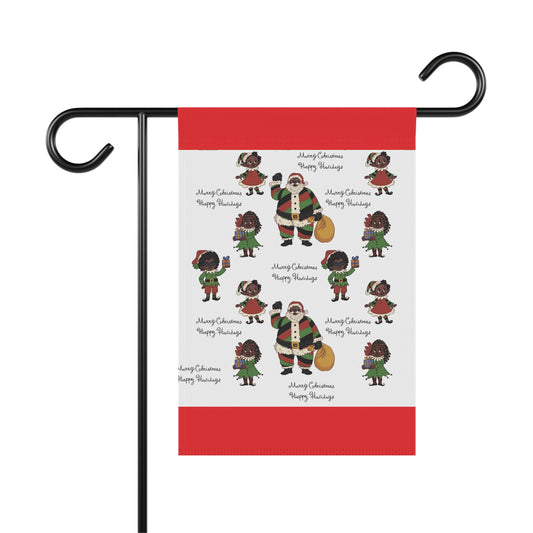 Black Santa & Elves Christmas Banner - Red border