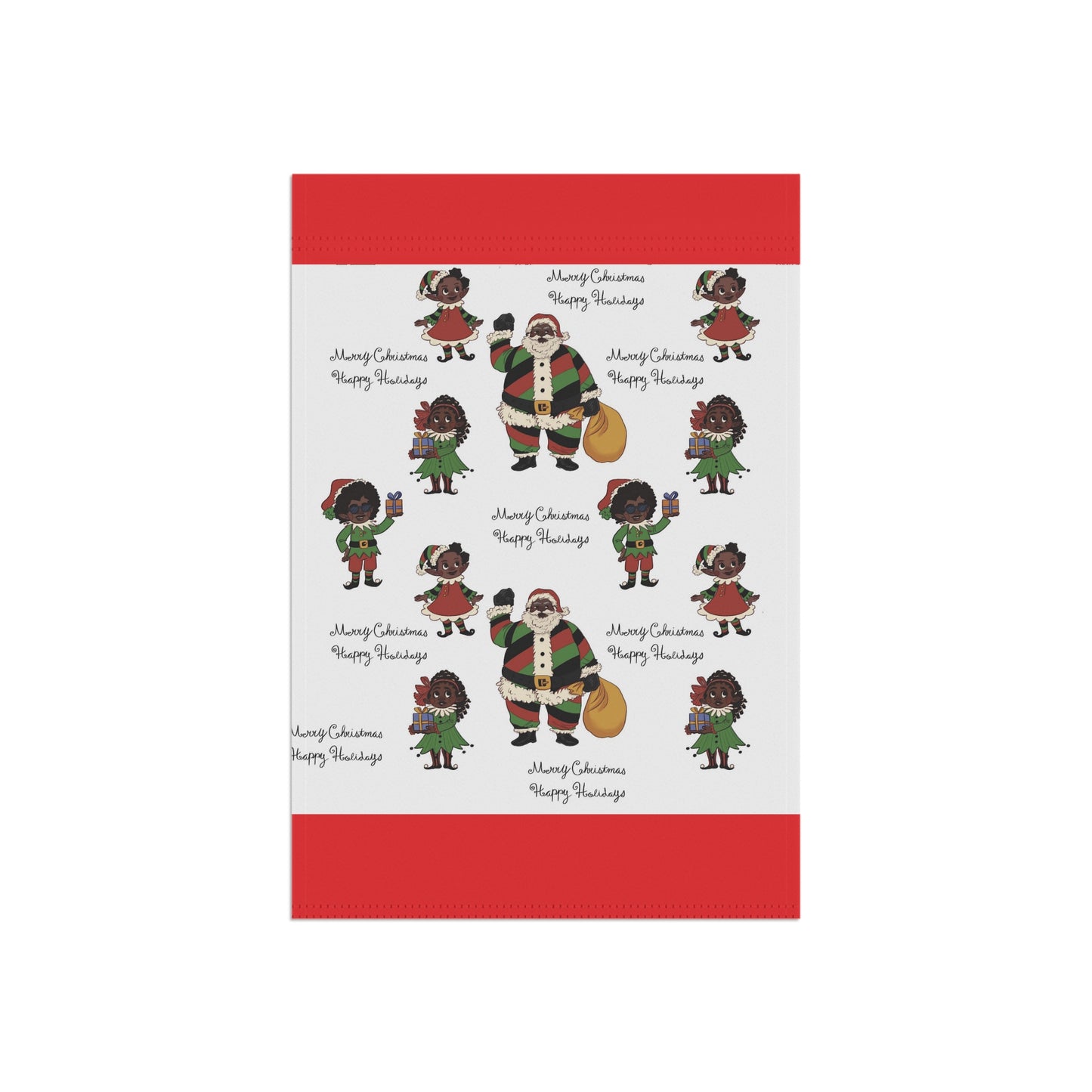 Black Santa & Elves Christmas Banner - Red border