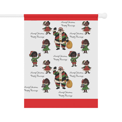 Black Santa & Elves Christmas Banner - Red border