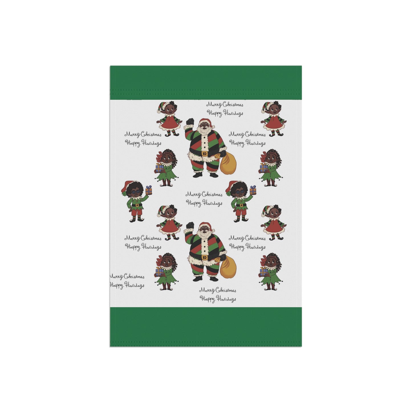 Black Santa & Elves Christmas Banner - Green border