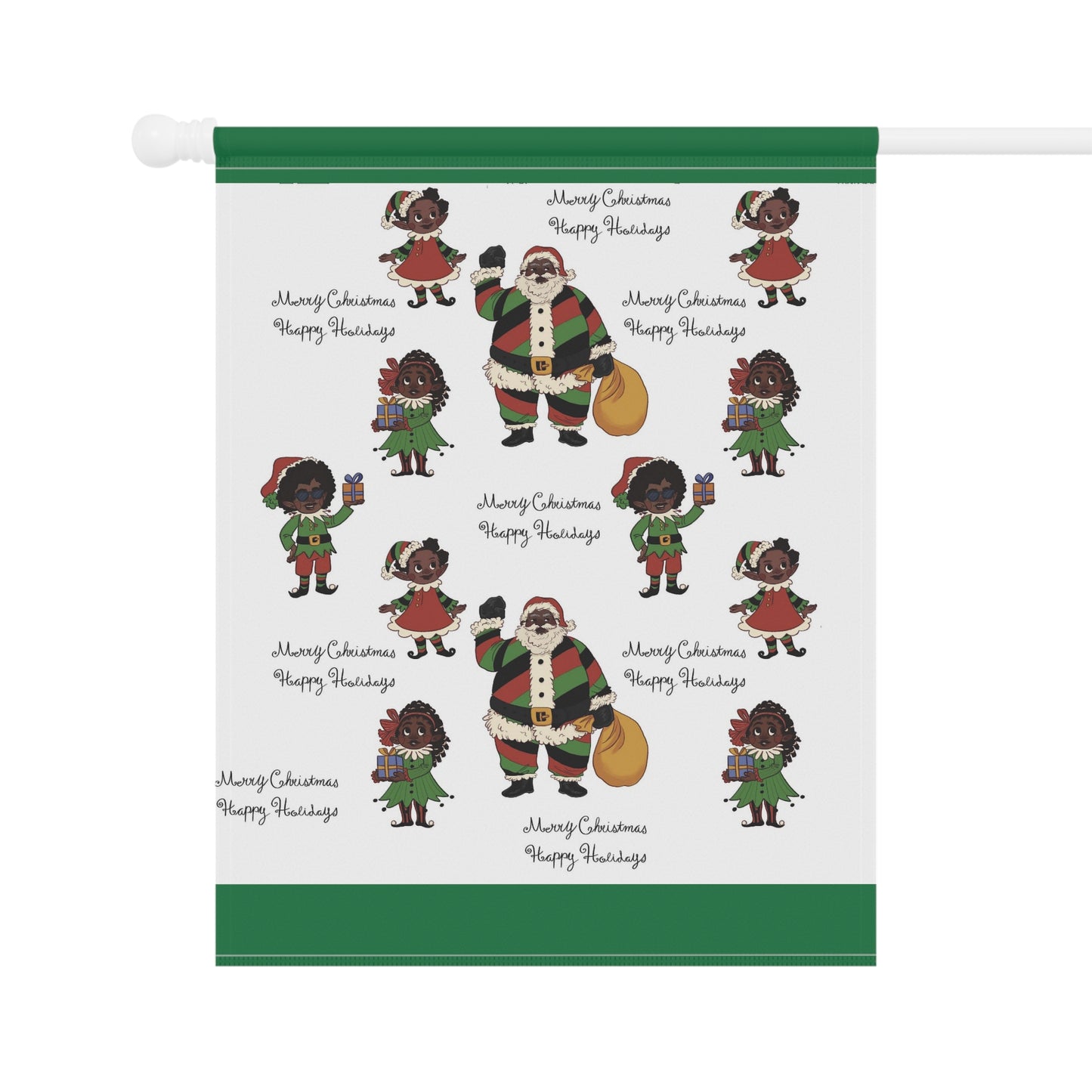 Black Santa & Elves Christmas Banner - Green border