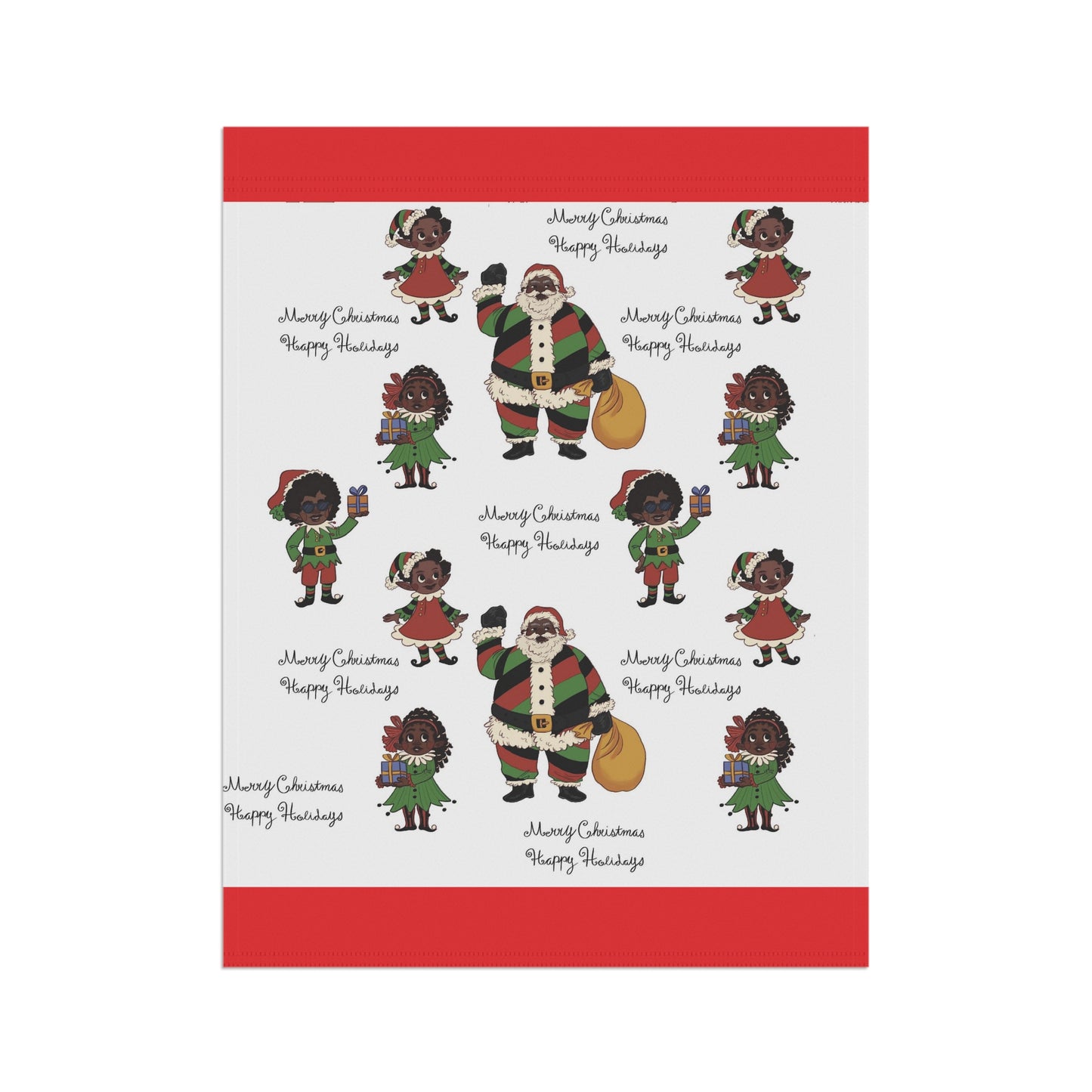 Black Santa & Elves Christmas Banner - Red border