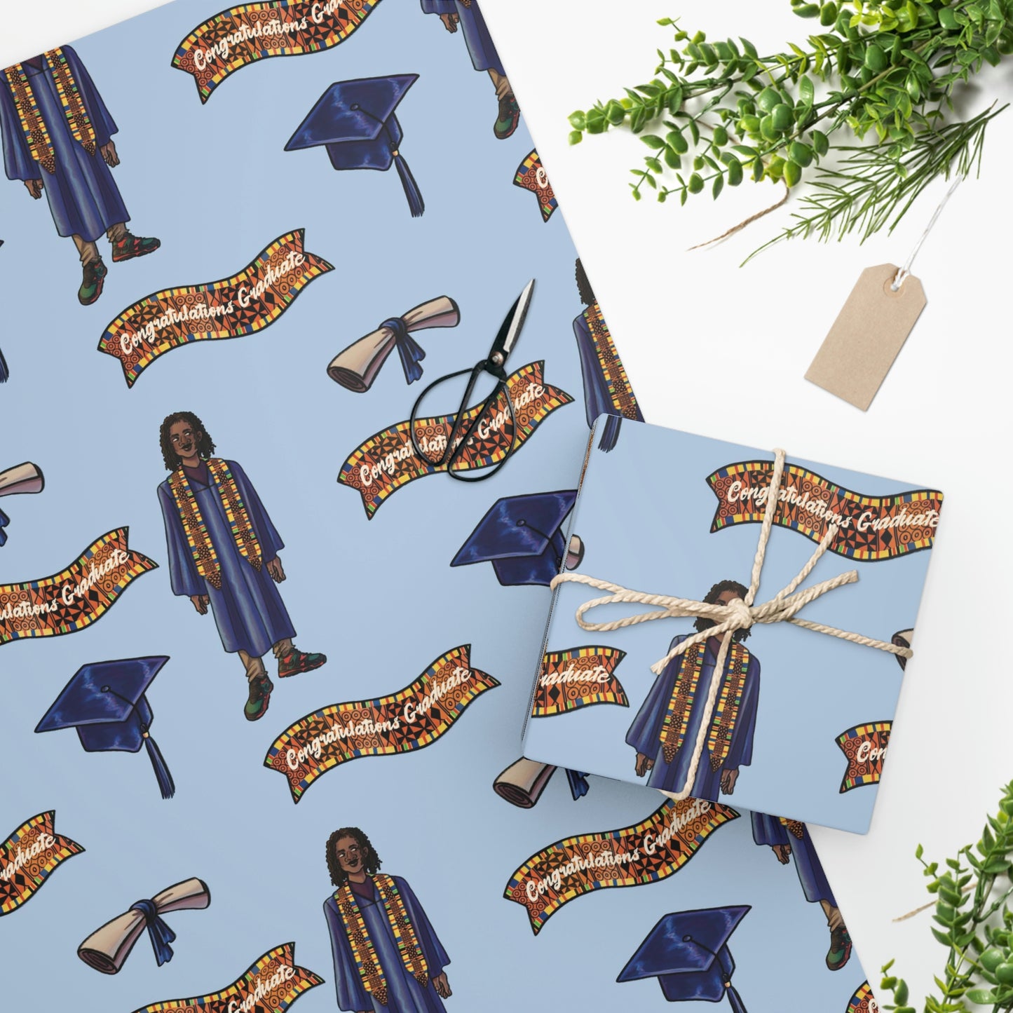 Wrapping Paper -Black Male Graduation Blue