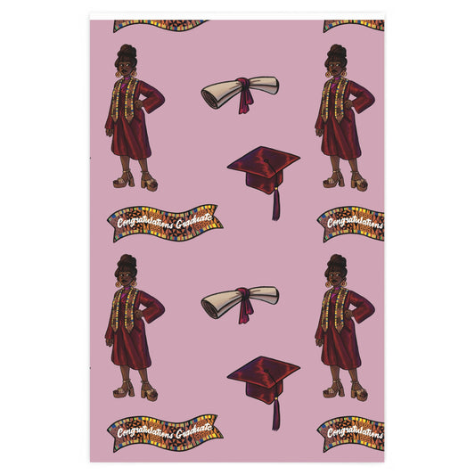 Wrapping Paper - Black Female Graduation Pink