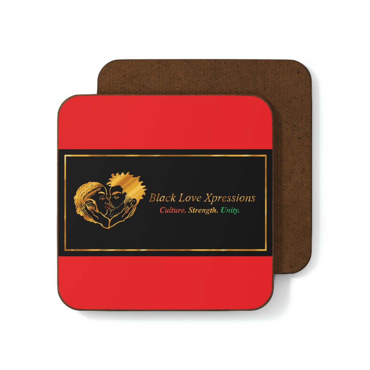 Black Love Xpressions Hardboard Back Coaster w/ Red Background