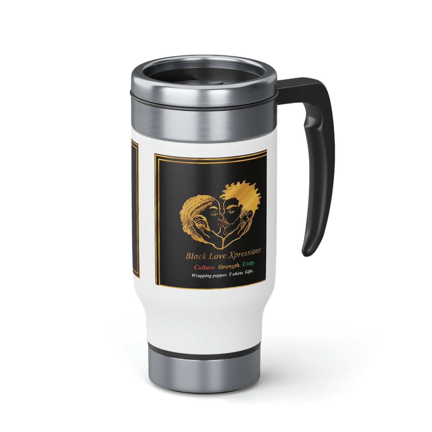 Black Love Xpressions Stainless Steel Travel Mug with Handle, 14oz