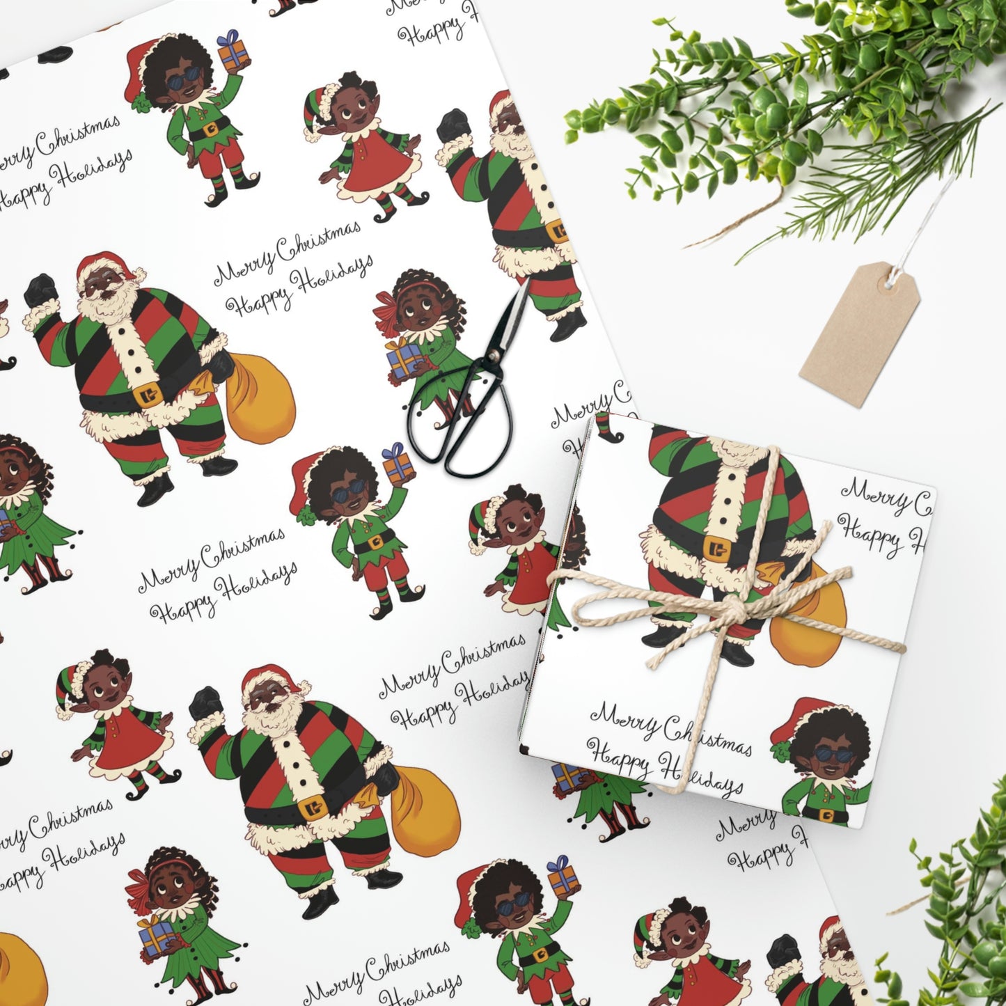 Wrapping Paper  - Black Santa & Elves