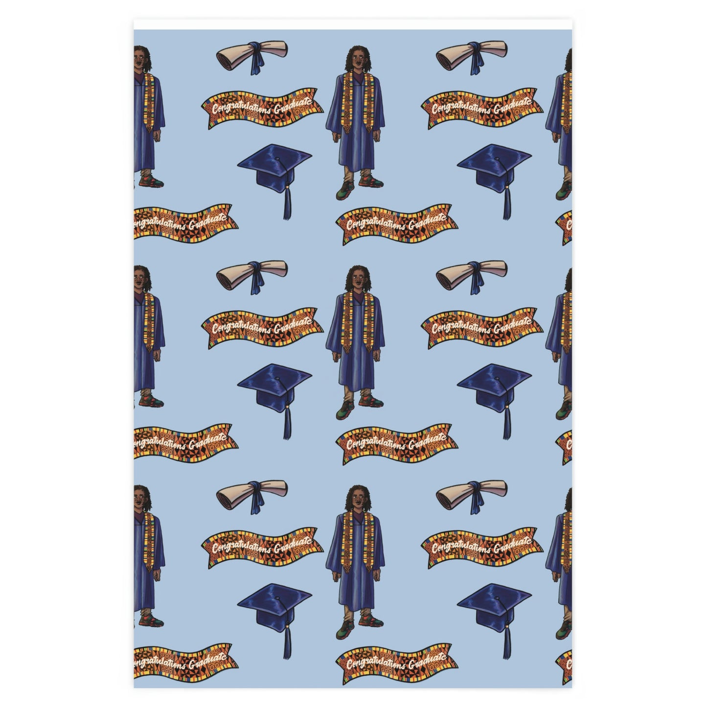 Wrapping Paper -Black Male Graduation Blue