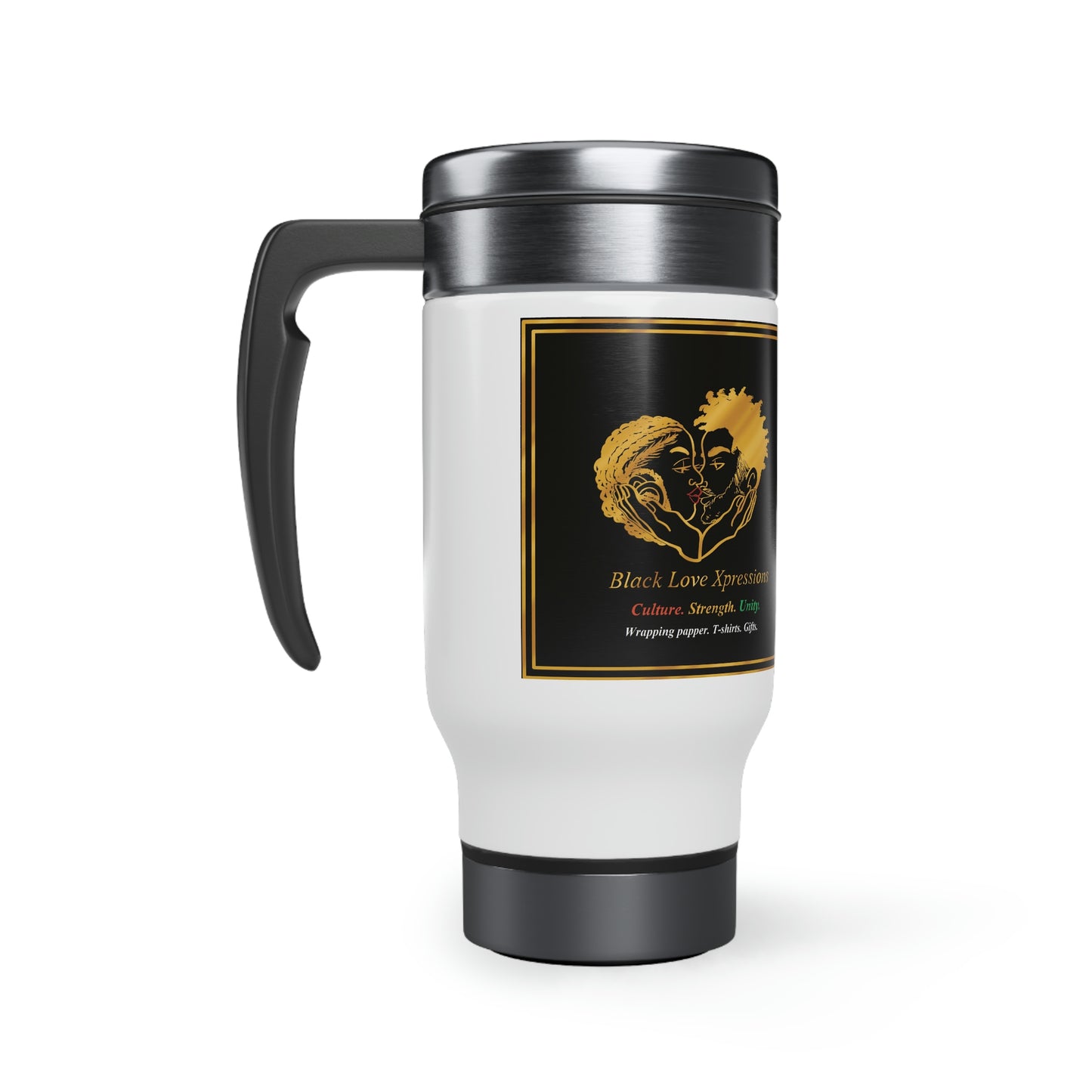 Black Love Xpressions Stainless Steel Travel Mug with Handle, 14oz