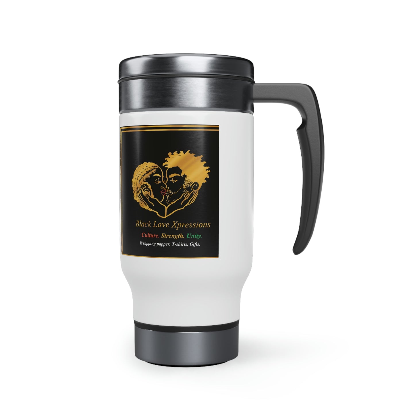 Black Love Xpressions Stainless Steel Travel Mug with Handle, 14oz