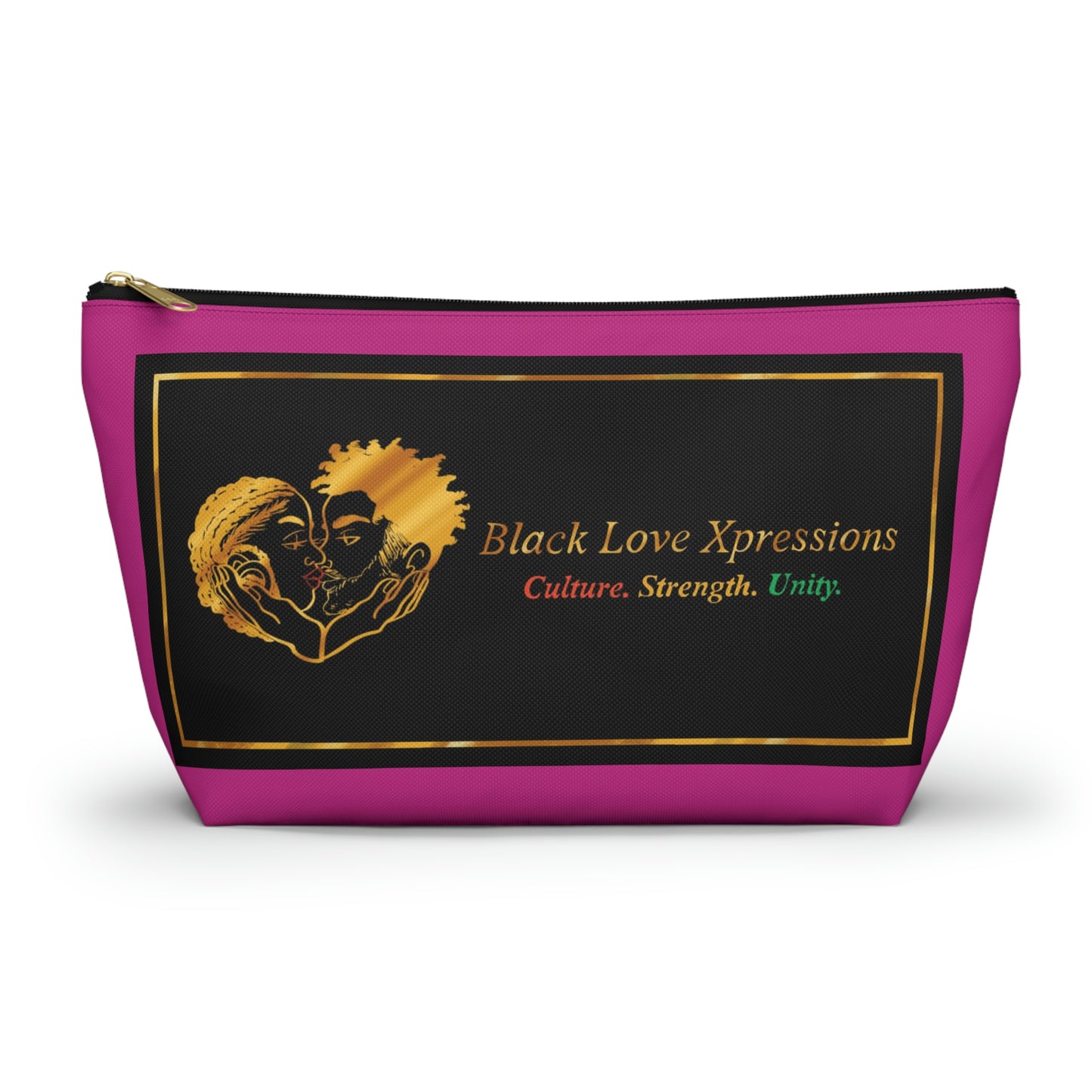 Black Love Xpressions Accessory Pouch w T-bottom w/ Pink background