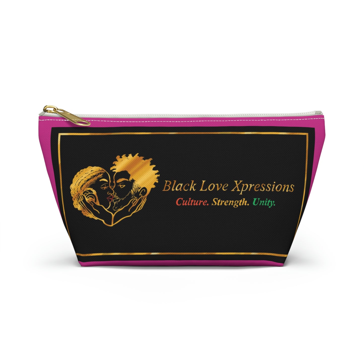 Black Love Xpressions Accessory Pouch w T-bottom w/ Pink background