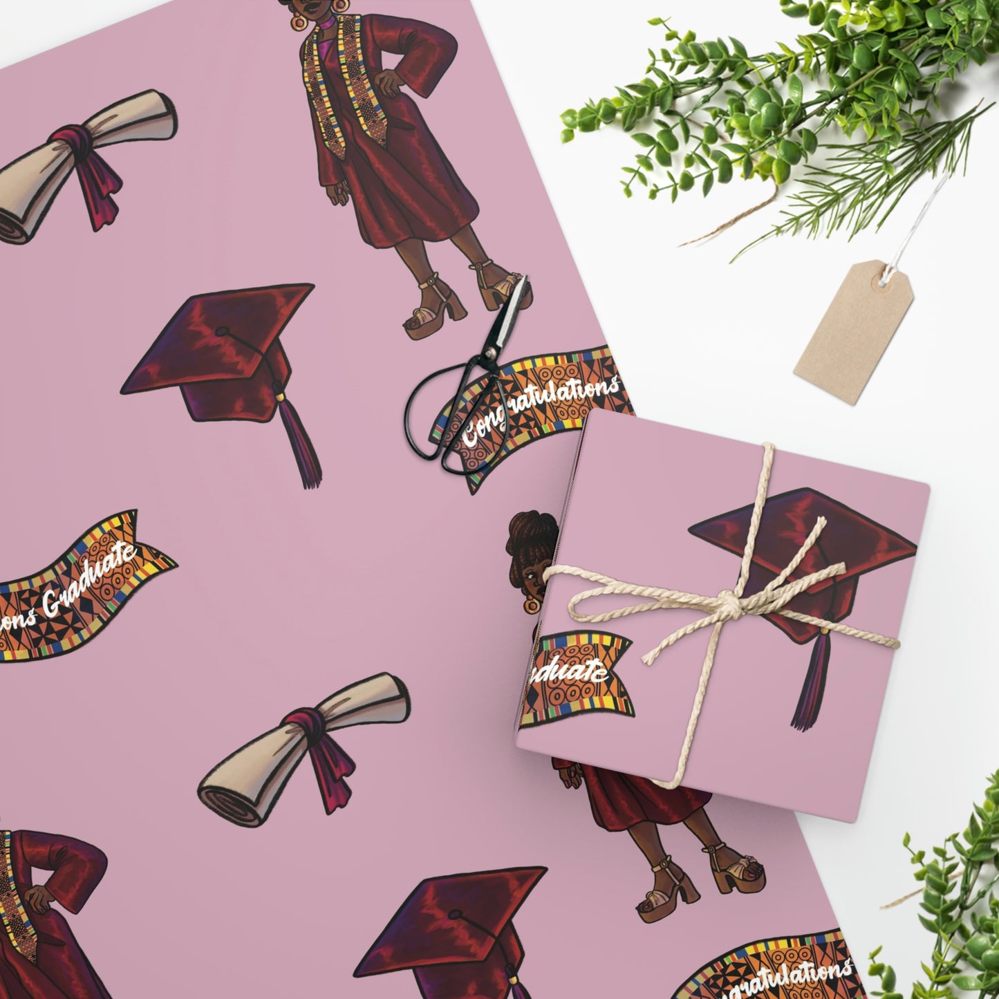 Wrapping Paper - Black Female Graduation Pink