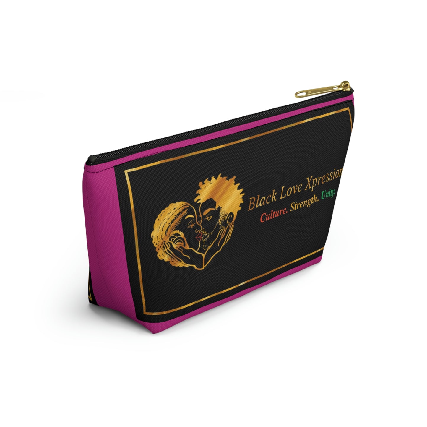 Black Love Xpressions Accessory Pouch w T-bottom w/ Pink background